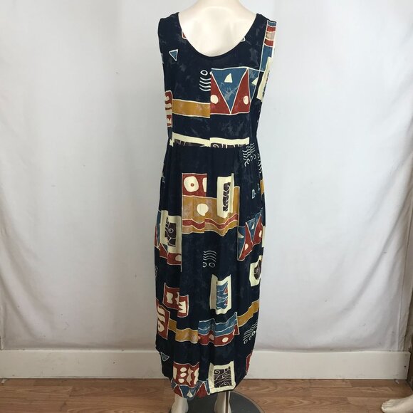 JAVA LAVA - WOMEN'S MEDIUM BLACK ABSTRACT SLEEVELESS ART TO WEAR DRESS - Picture 5 of 7